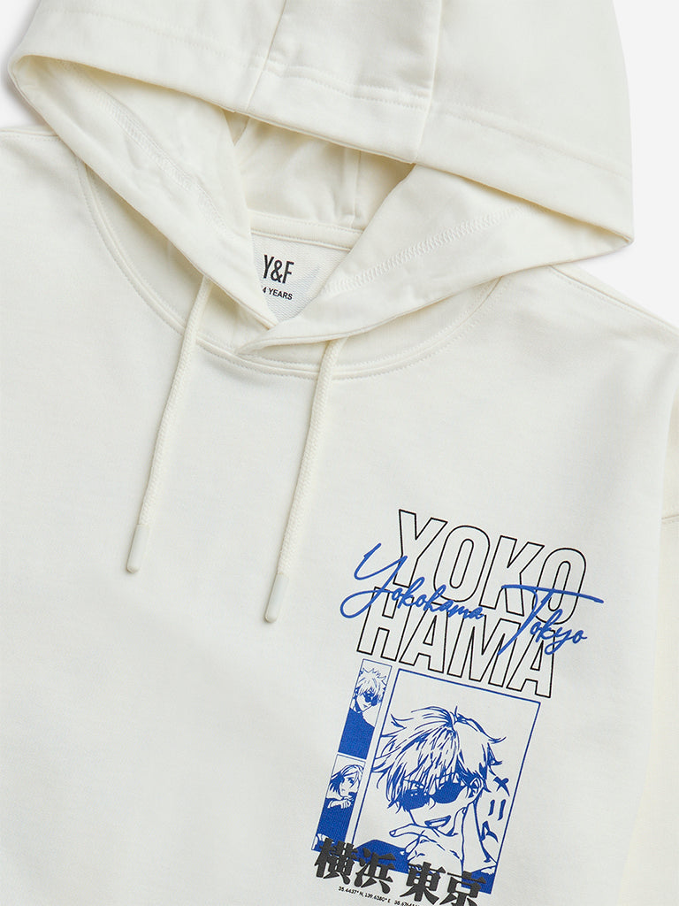 Y&F Kids Off-White Anime-Inspired Cotton-Blend Hoodie