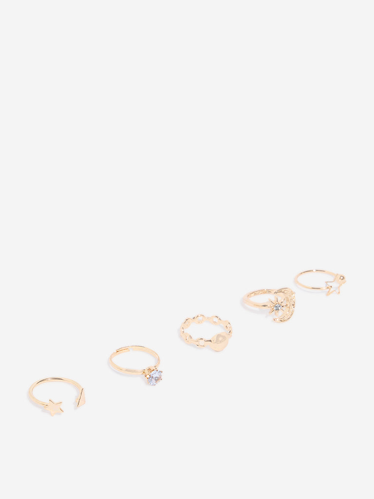 Westside Accessories Gold Star Moon Stackable Rings - Pack of 5