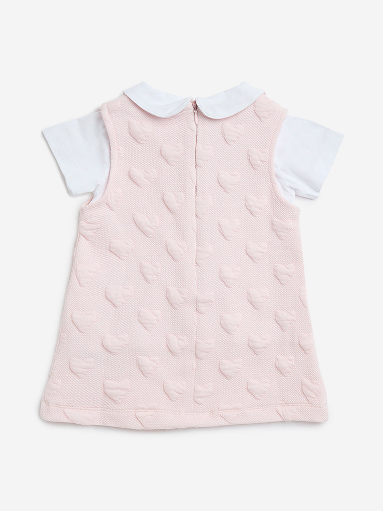 HOP Baby Pink Heart Design Cotton T-Shirt & Pinafore Set