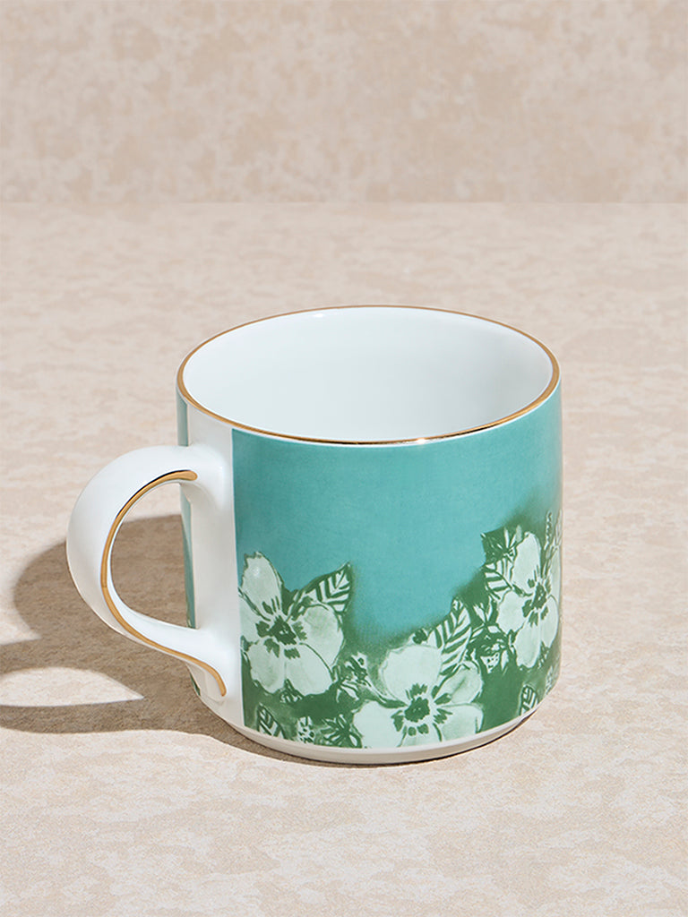 Westside Home Turquoise Floral Printed Mug