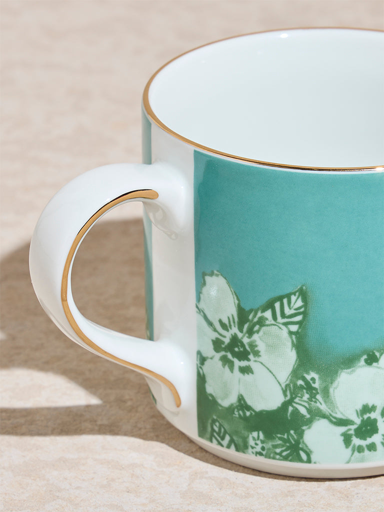 Westside Home Turquoise Floral Printed Mug