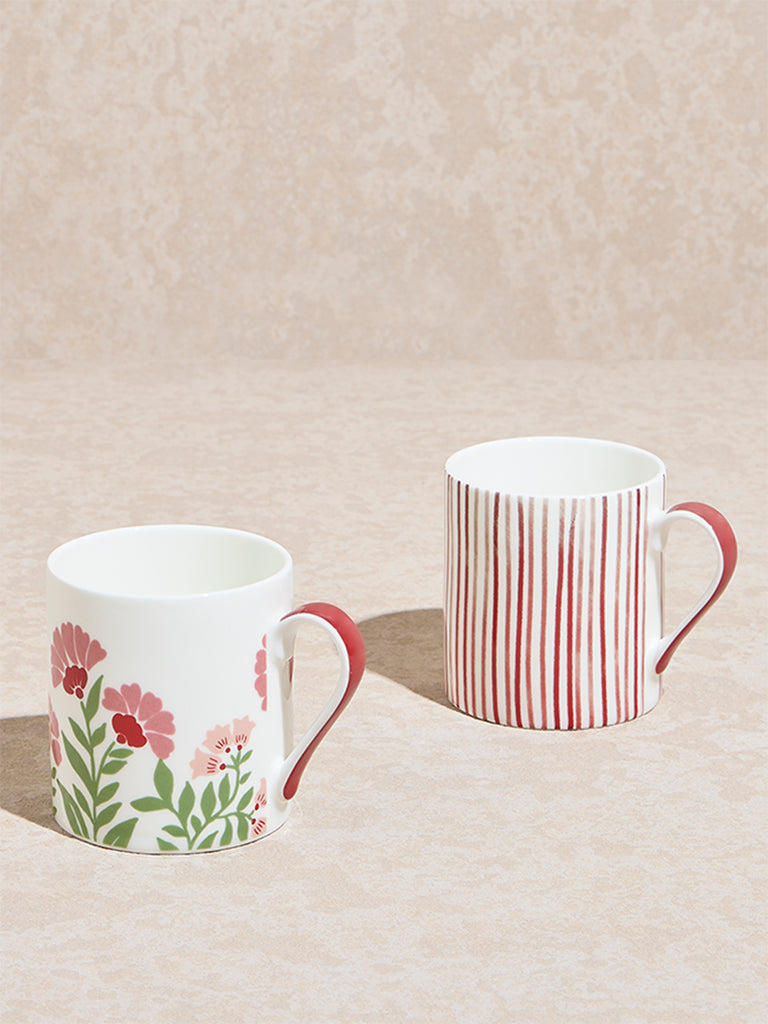 Westside Home Red Printed Large Mugs  (Set of 2)