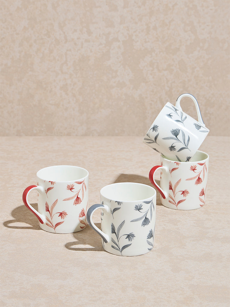 Westside Home Multicolour Floral Design Mugs (Set of 4)
