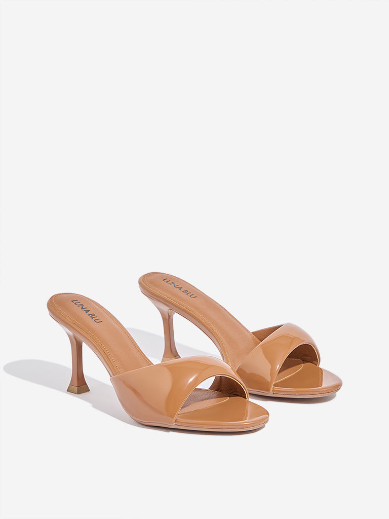 Westside LUNA BLU Women's  Tan Heel Sandals for Casual Wear Front View