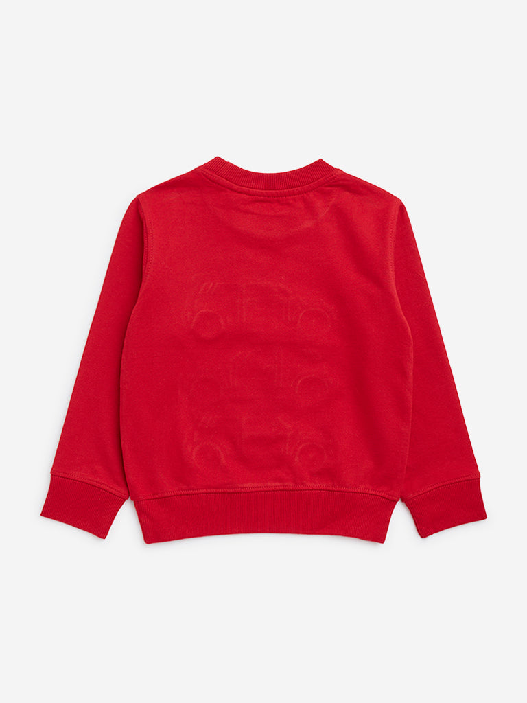 HOP Kids Red Car Design Cotton Sweatshirt