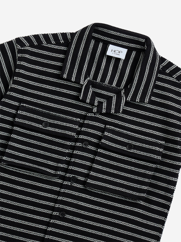 HOP Kids Black Striped Cotton-Blend Shirt