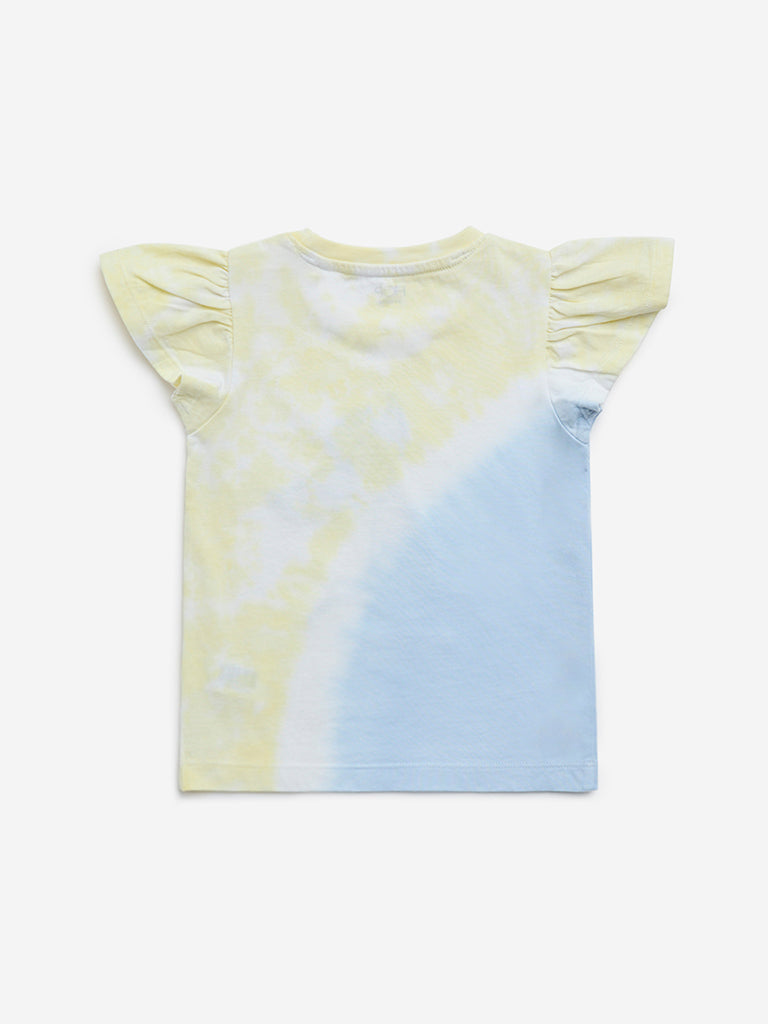 HOP Kids Light Blue & Yellow Tie-Dye Printed Cotton T-Shirt