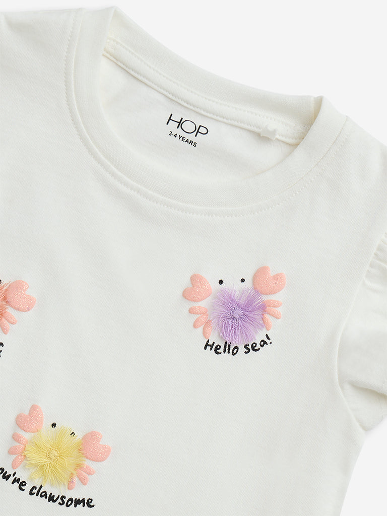 HOP Kids Off-White Applique-Detailed Cotton T-Shirt