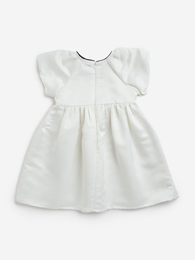 HOP Kids White Bow Design Fit-and-Flare Dress