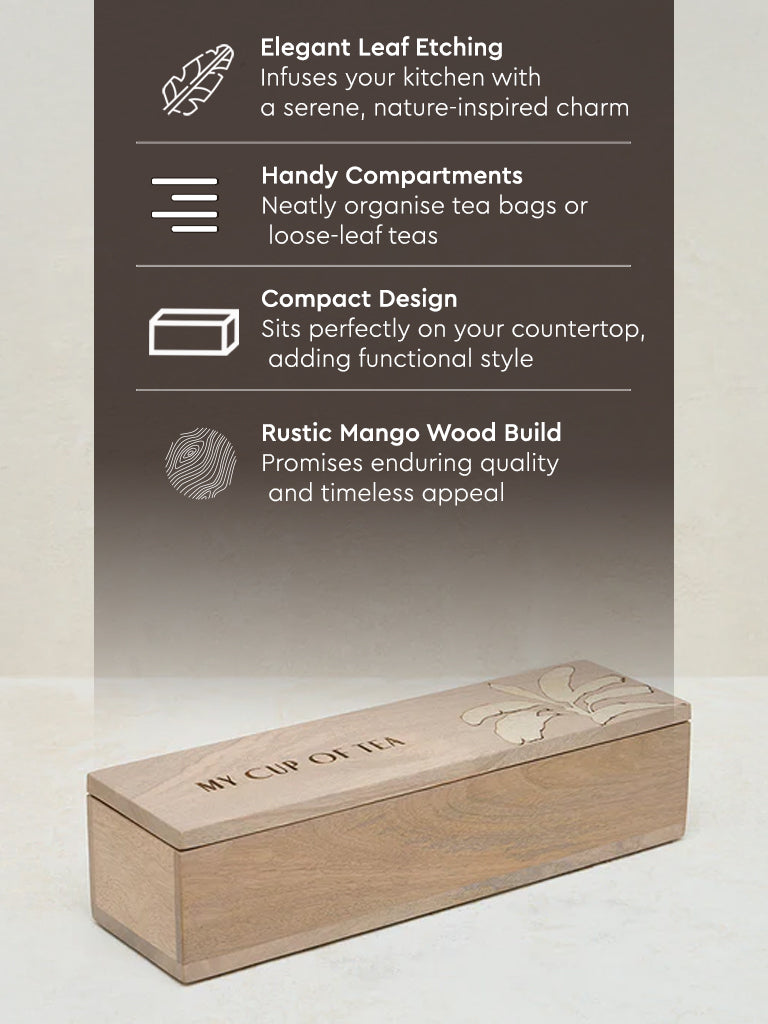 Westside Home Light Brown Leaf Design Tea Box