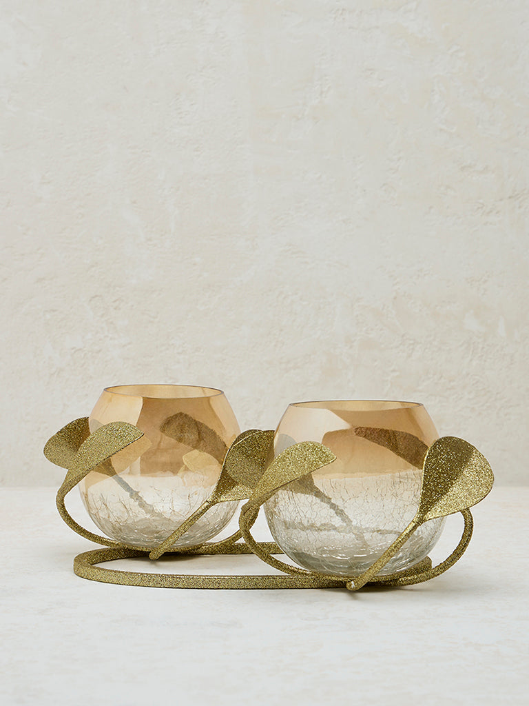Westside Home Gold Leaf Design Tealight Candle Holder