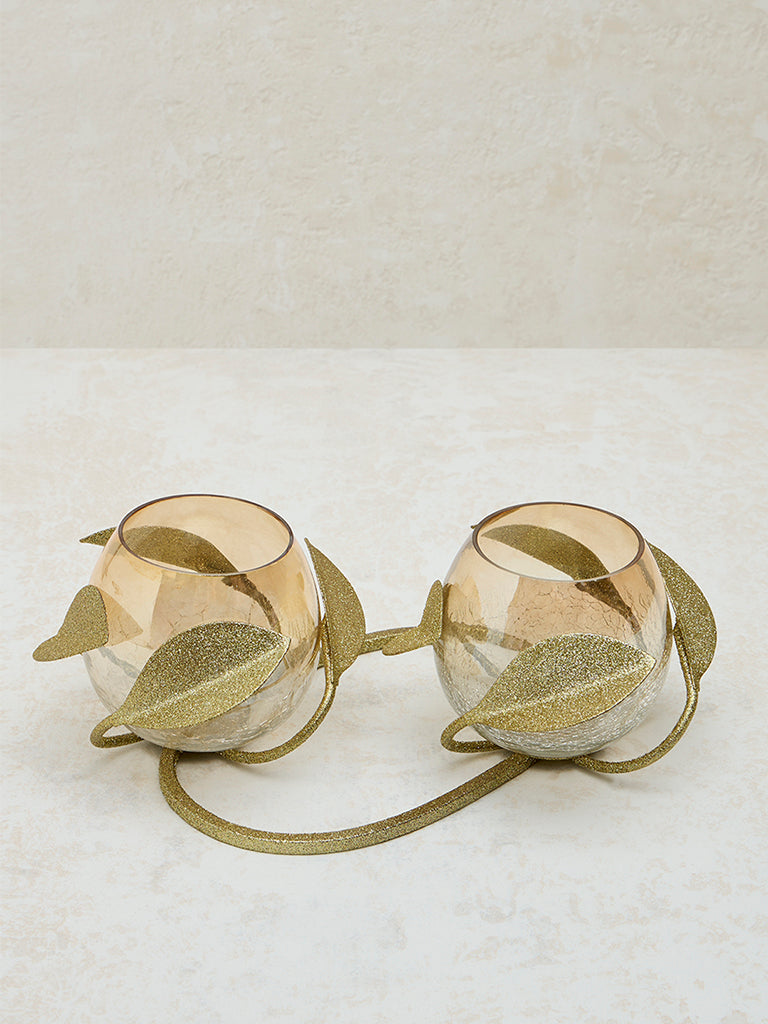 Westside Home Gold Leaf Design Tealight Candle Holder