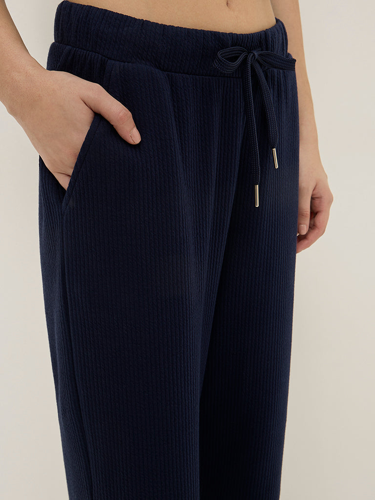 Studiofit Navy Seersucker High-Rise Track Pants