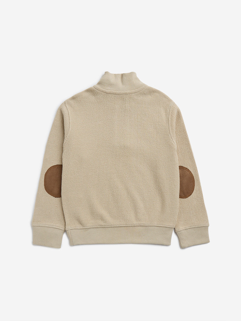 HOP Kids Beige Self-Textured Cotton Sweatshirt