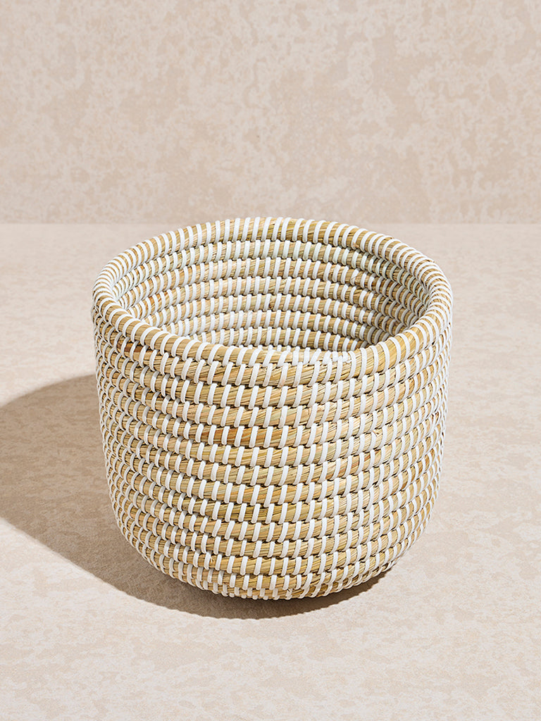 Westside Home Beige Woven Textured Planter- Small
