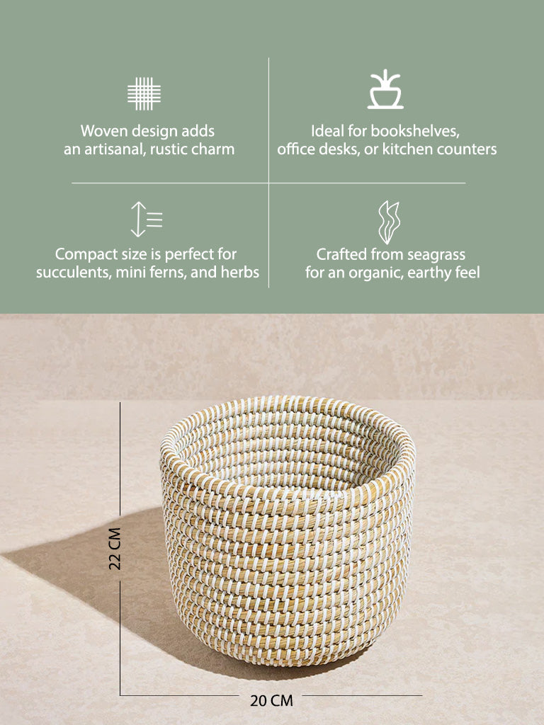 Westside Home Beige Woven Textured Planter- Small