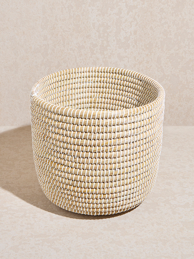Westside Home Beige Woven Textured Planter- Large