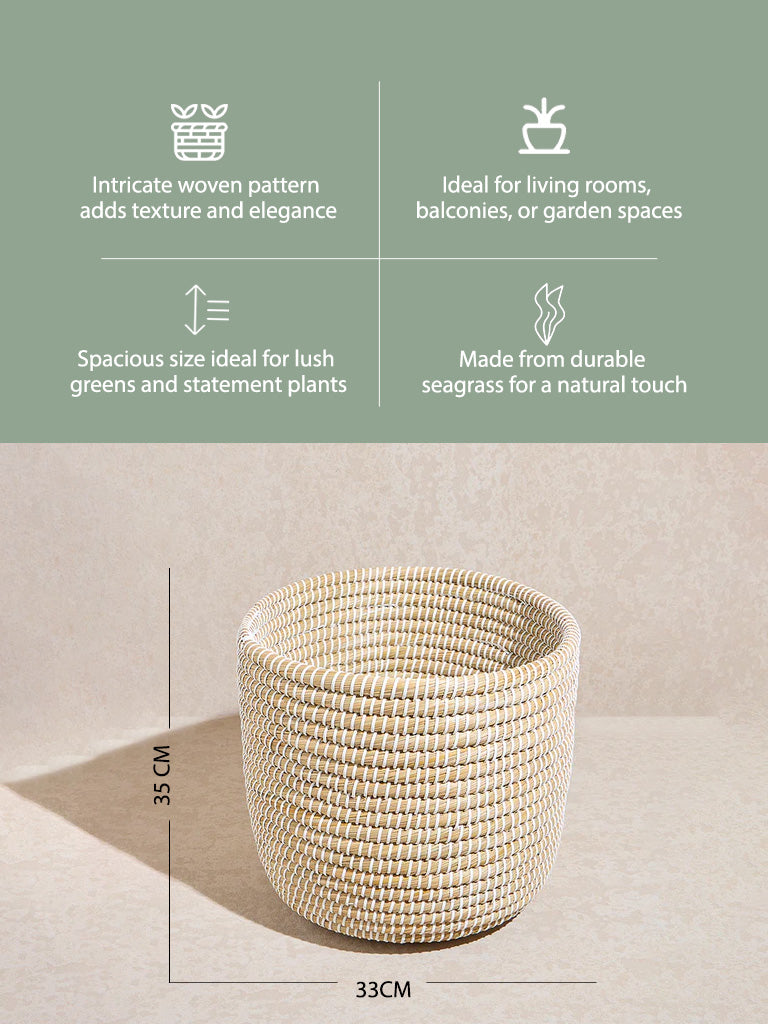 Westside Home Beige Woven Textured Planter- Large