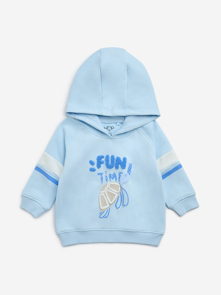 Westside HOP Baby Boy's Blue Text Design Cotton-Blend Hoodie for Winter Wear Front View