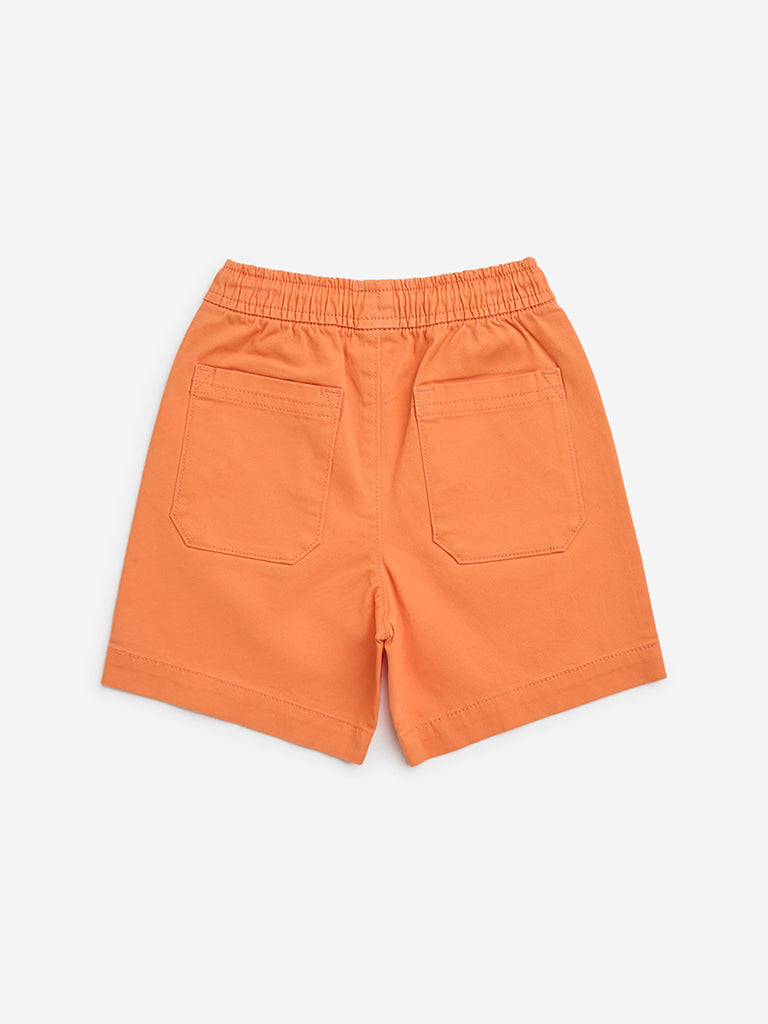 HOP Kids Orange Mid-Rise Cotton-Blend Shorts - Main Image