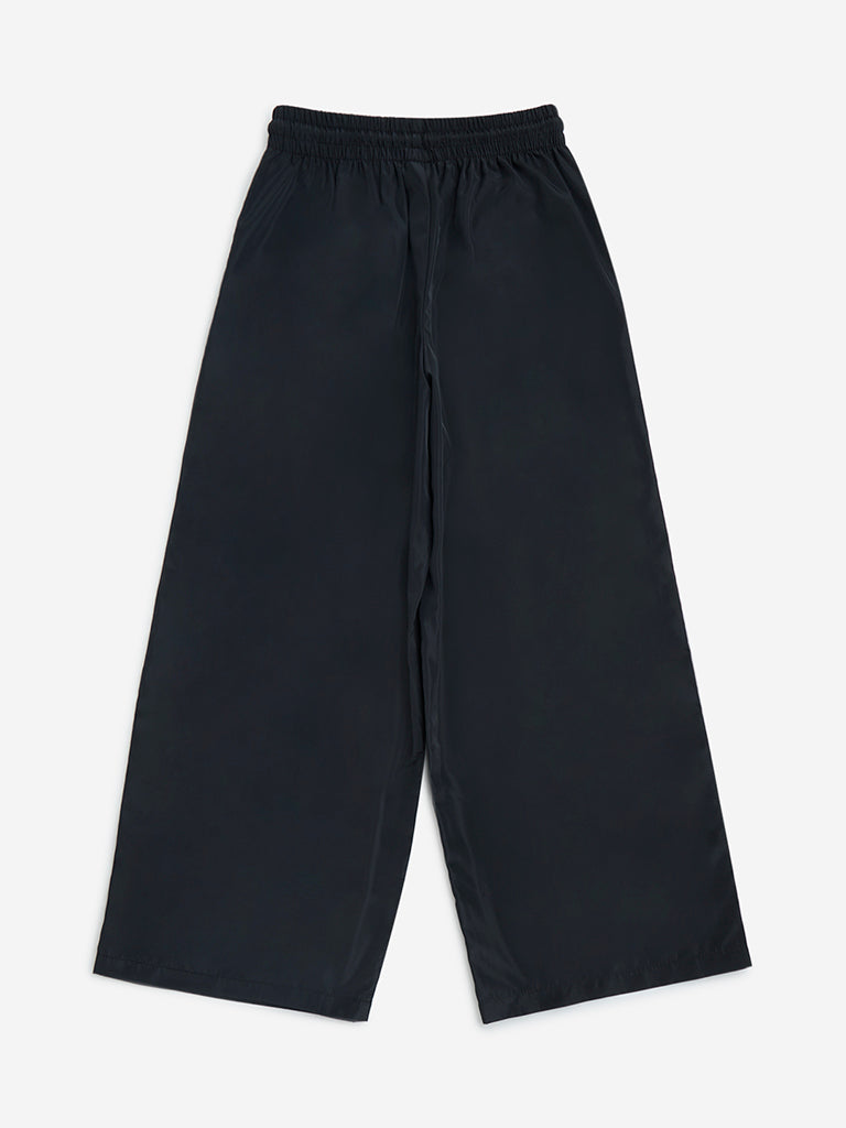 Y&F Kids Black Stripe Printed Mid-Rise Track Pants