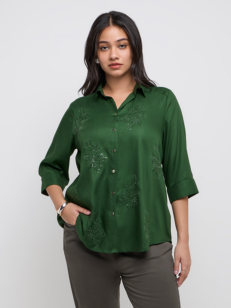 Gia Green Floral Embellished Shirt