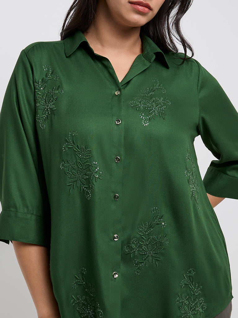 Gia Green Floral Embellished Shirt