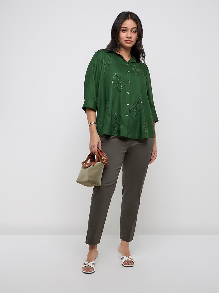 Gia Green Floral Embellished Shirt