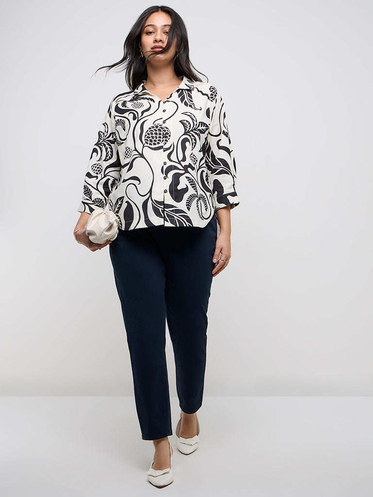 Gia Off-White Botanical Printed Cotton-Blend High-Low Shirt