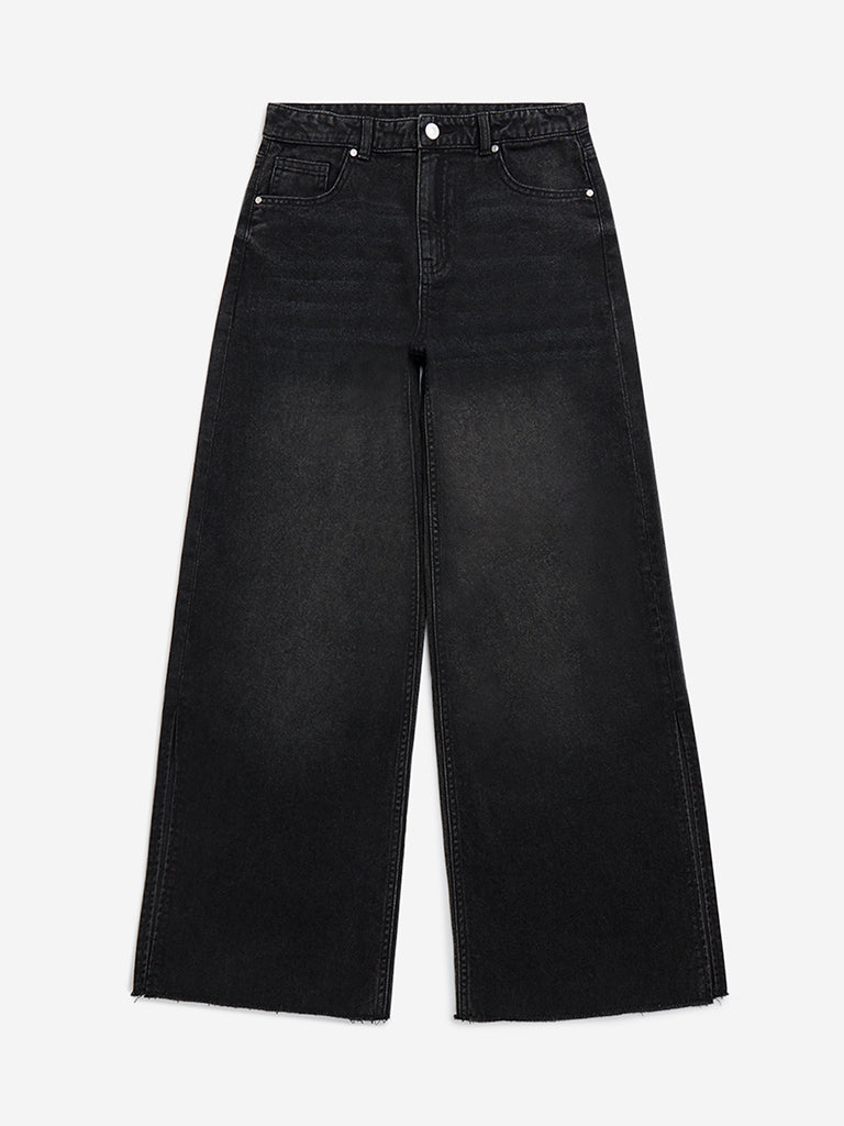Y&F Kids Charcoal Washed Straight - Fit Mid - Rise Jeans