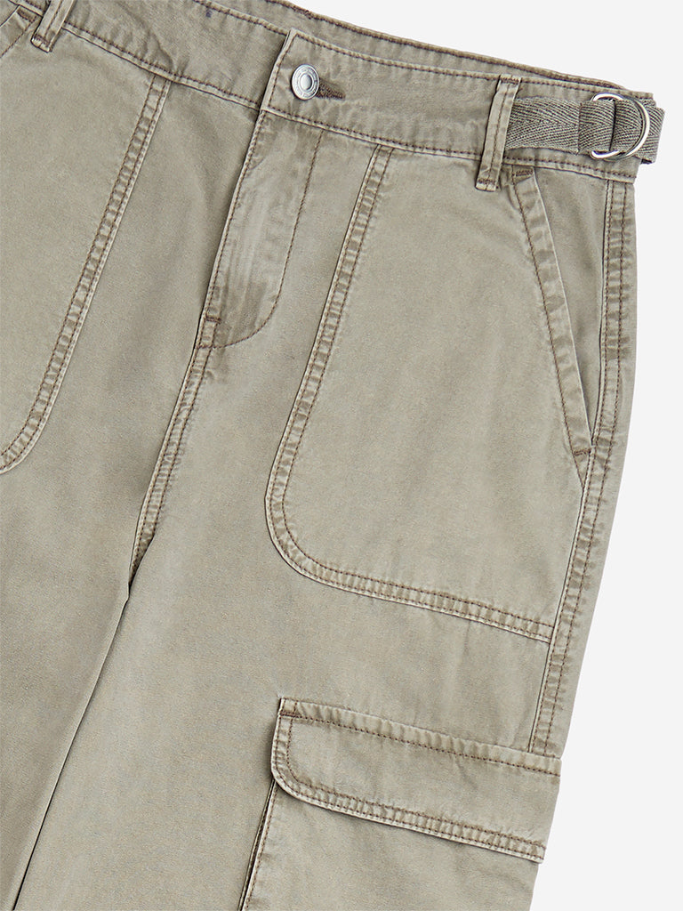 Y&F Kids Dark Beige Cargo-Style Mid-Rise Cotton Trousers