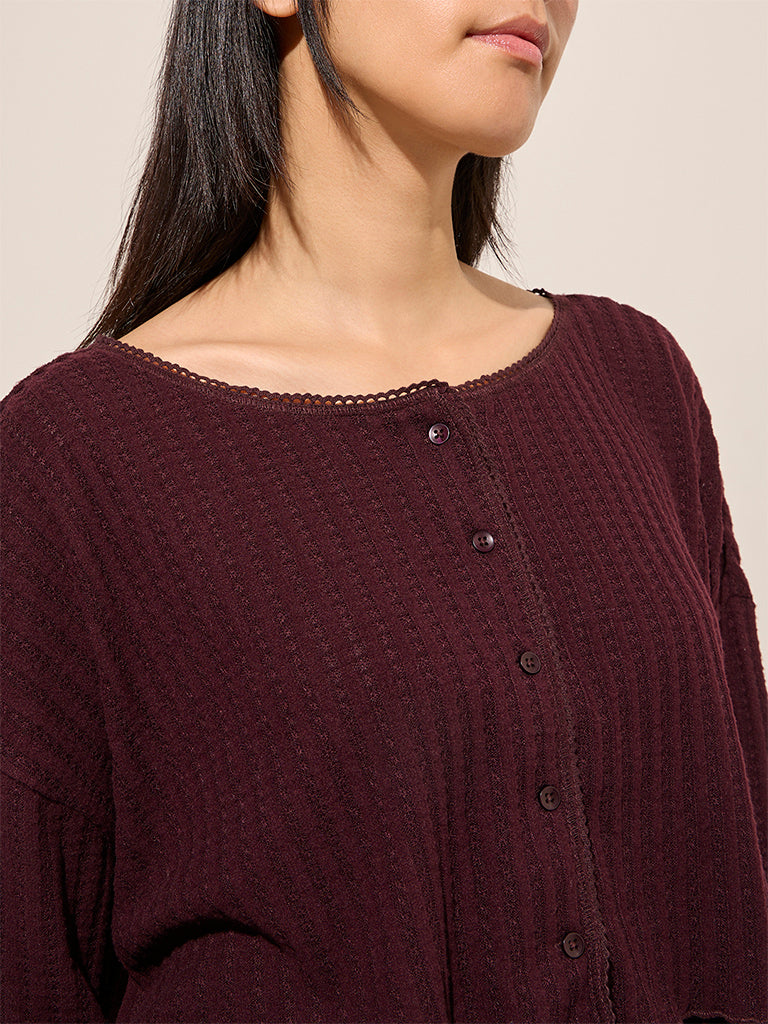 Superstar Plum Self-Striped Top