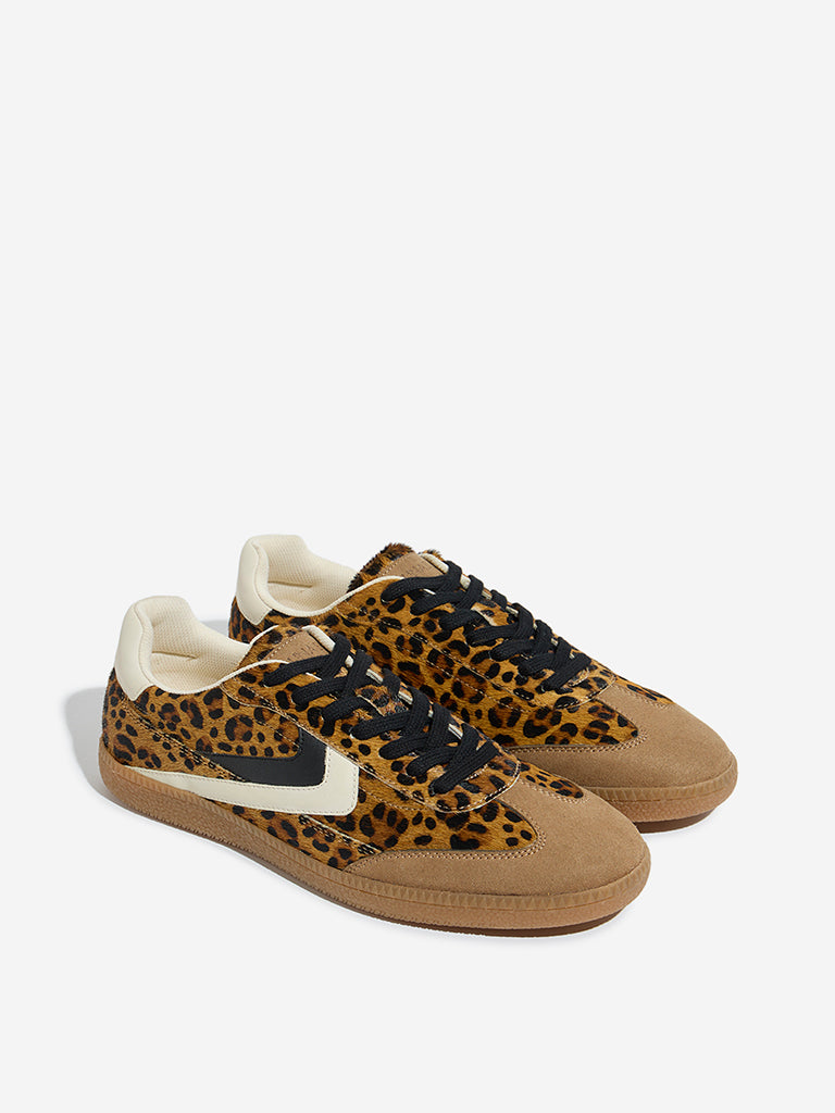 LUNA BLU Brown Animal Print Lace-Up Sneakers - Main Image