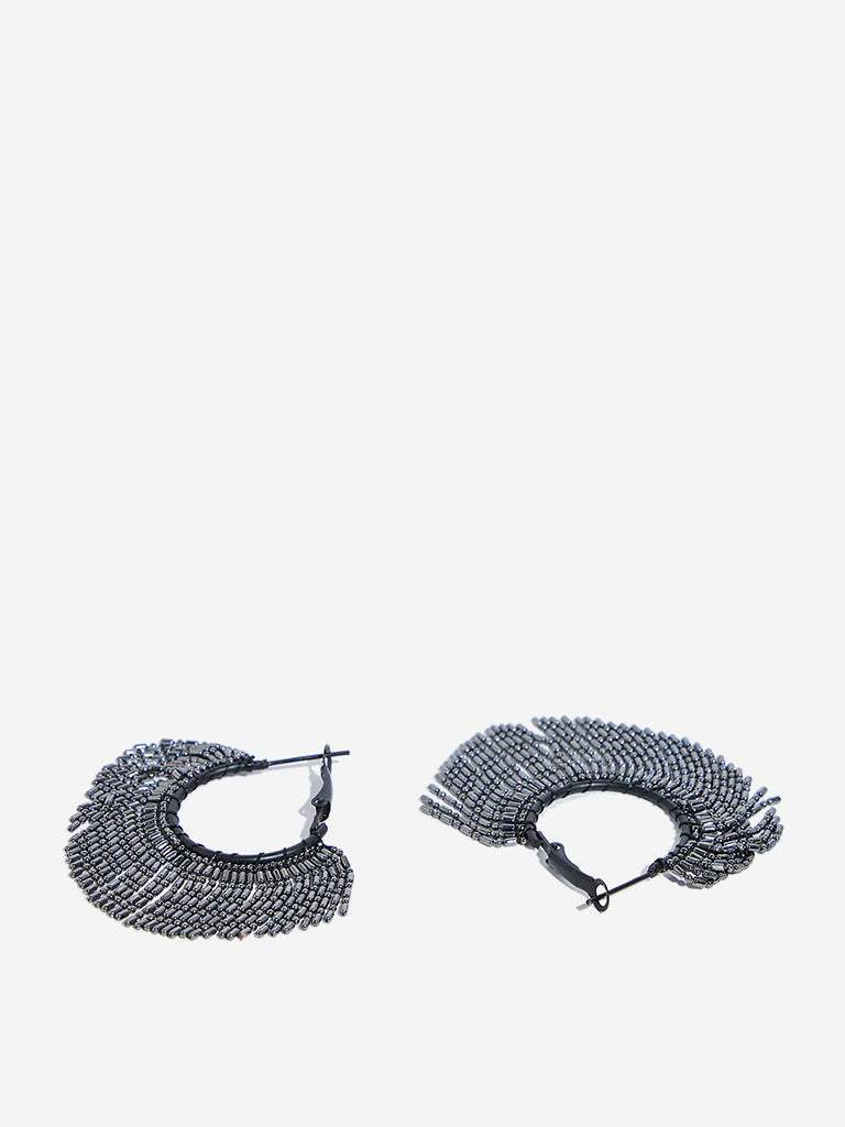 Westside Accessories Black Fringe Hoop Earrings