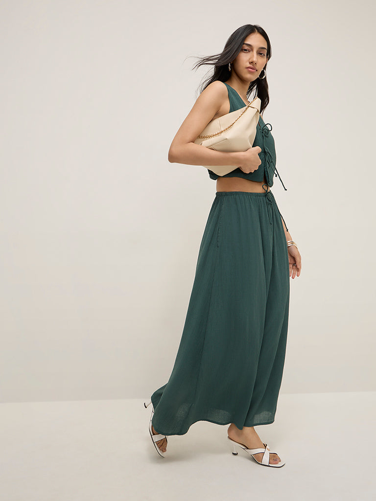 Buy LOV Teal Textured High-Rise A-Line Skirt from Westside
