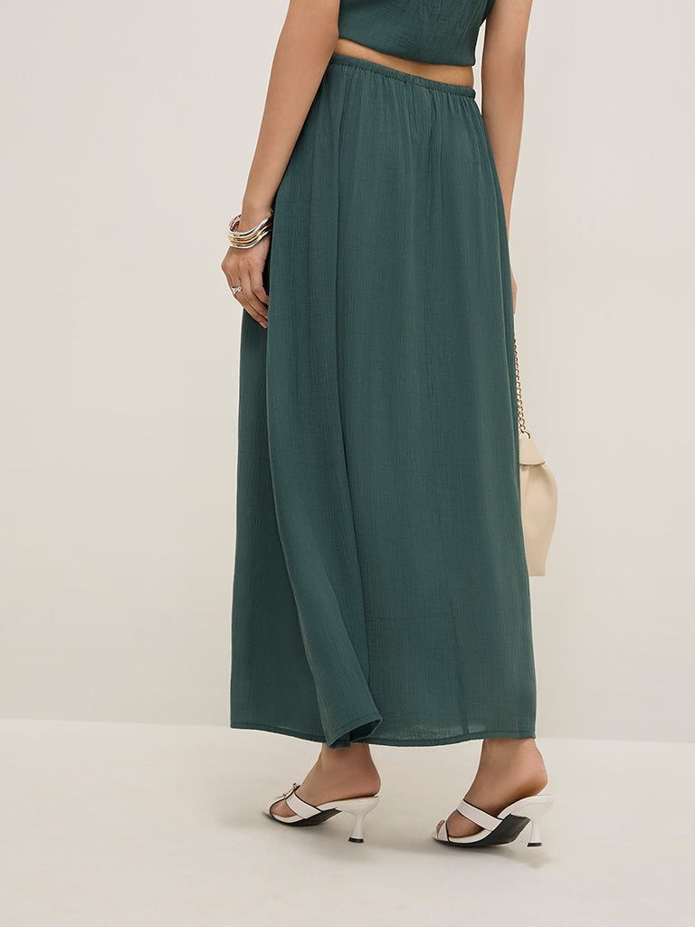 Buy LOV Teal Textured High-Rise A-Line Skirt from Westside