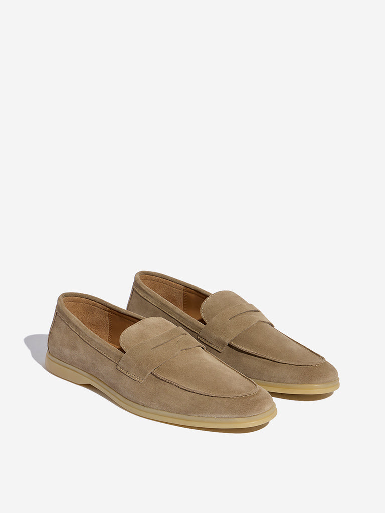 SOLEPLAY Beige Suede Leather Penny Loafers - Main Image