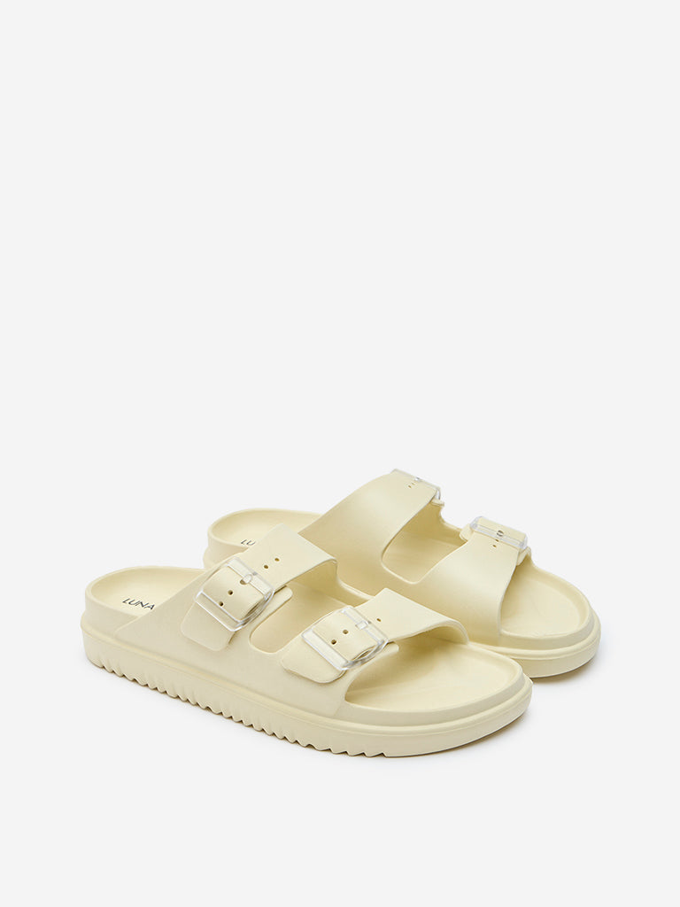 LUNA BLU Light Yellow Buckle-Strap Chunky Flip-Flop