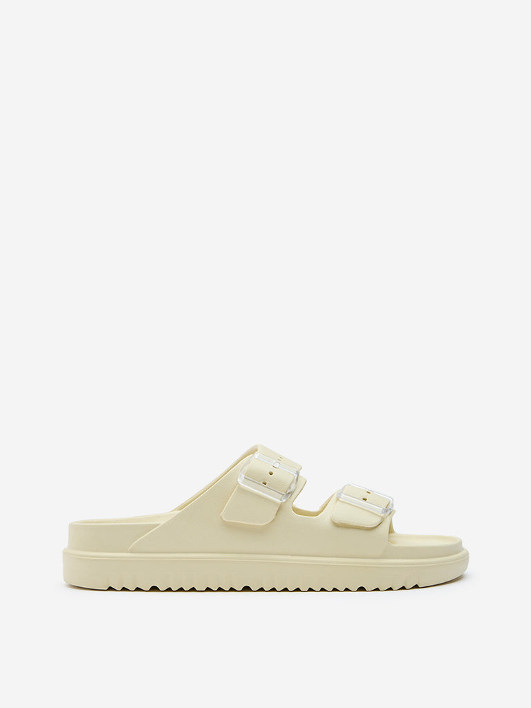 LUNA BLU Light Yellow Buckle-Strap Chunky Flip-Flop