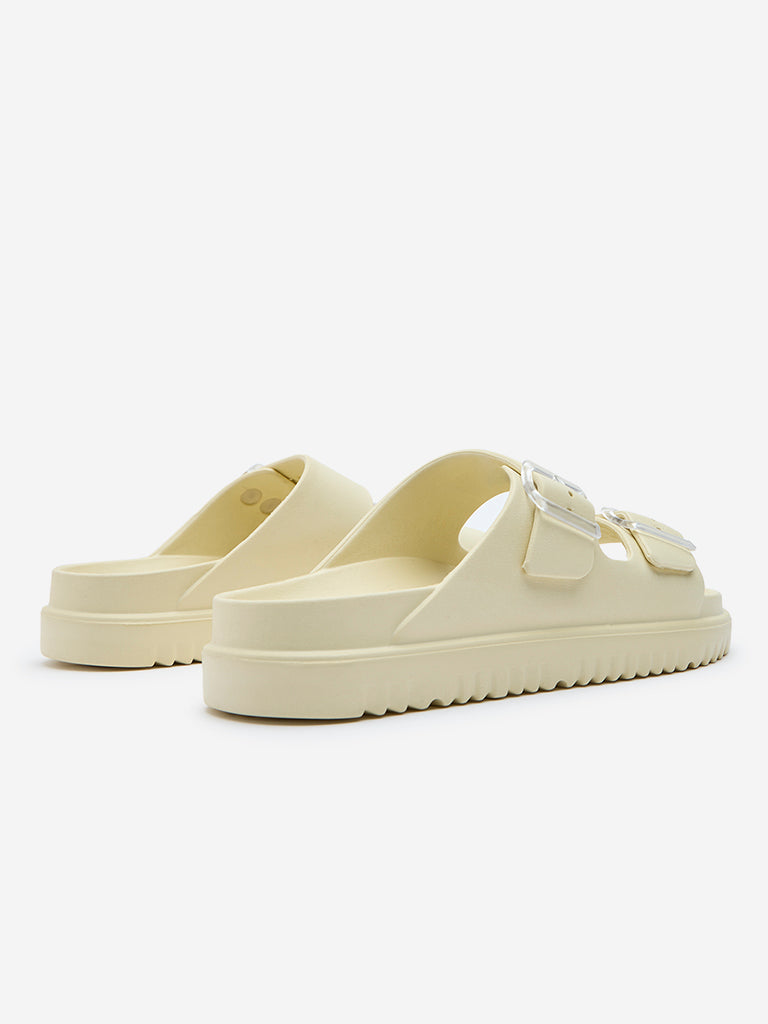 LUNA BLU Light Yellow Buckle-Strap Chunky Flip-Flop
