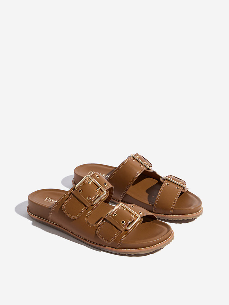 Buy LUNA BLU Tan Slip-On Comfort Sandals from Westside