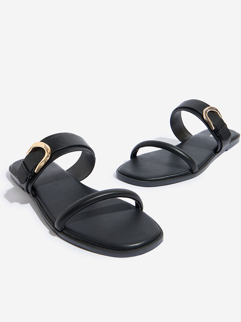 Buy LUNA BLU Black Dual-Strap Buckled Sandals from Westside