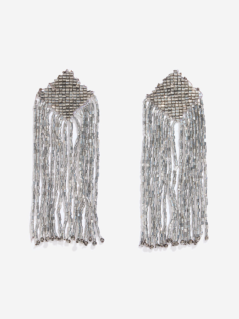 Westside Accessories Silver Long Diamond Beaded Earrings