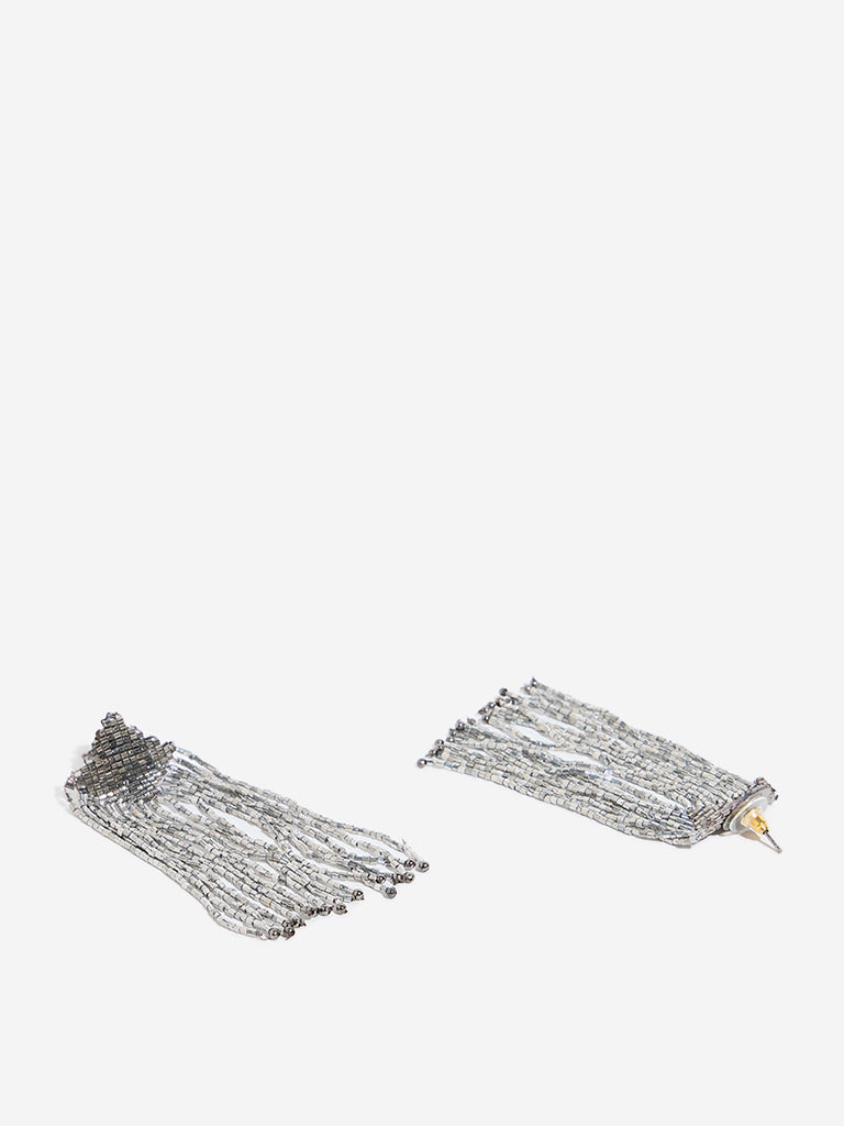 Westside Accessories Silver Long Diamond Beaded Earrings