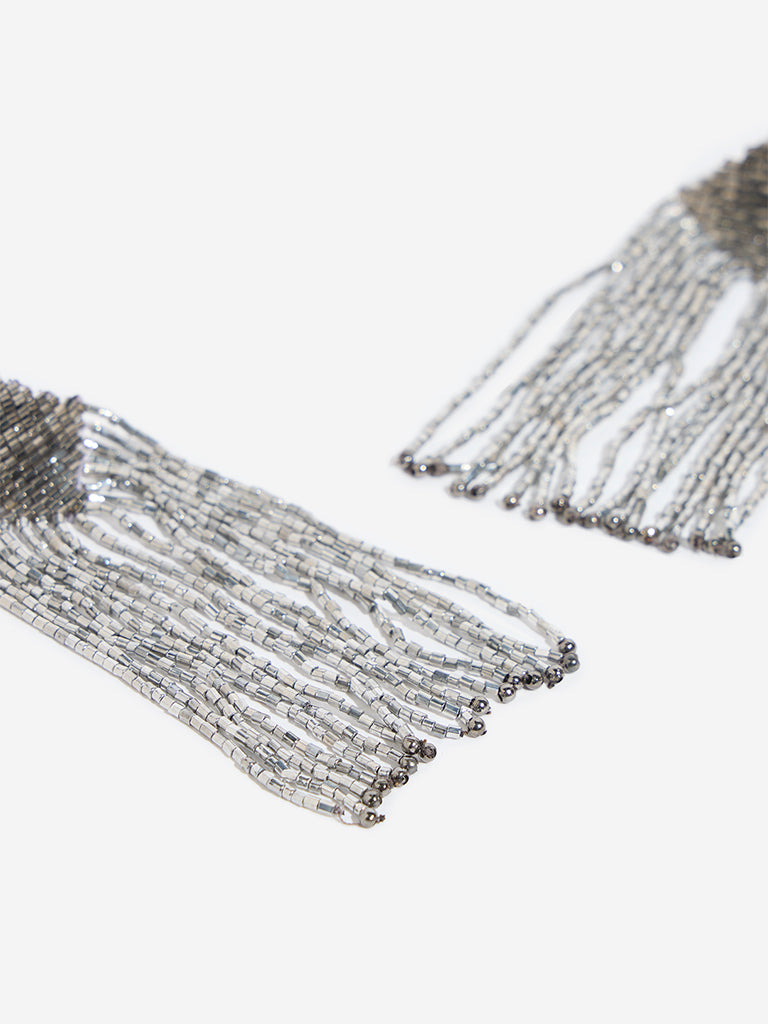 Westside Accessories Silver Long Diamond Beaded Earrings