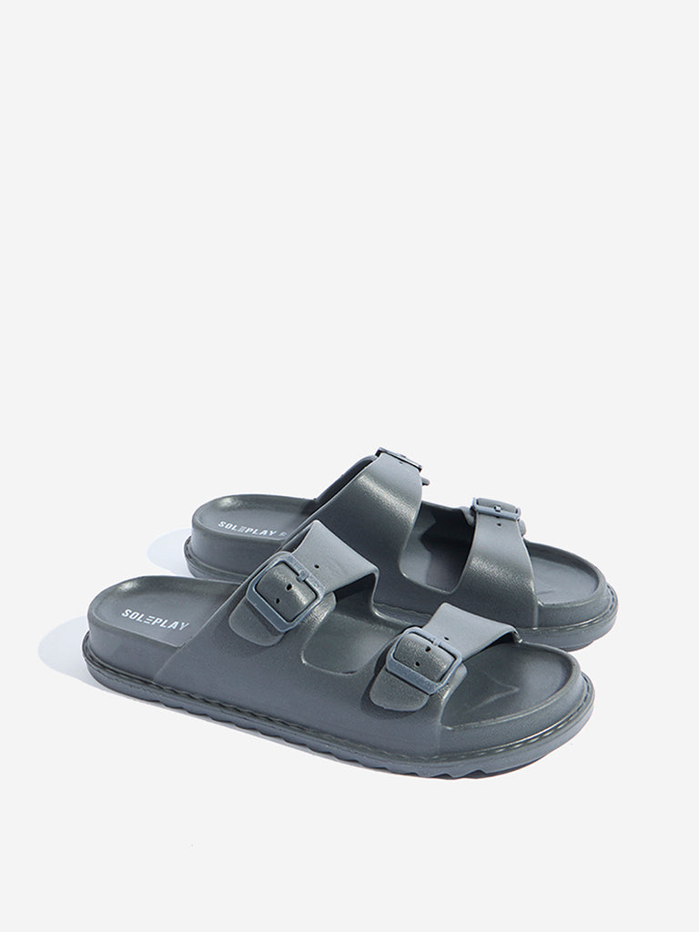 Westside SOLEPLAY Men's Dark Grey Buckled Slip-On Sandals Front View