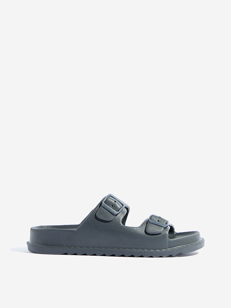 Westside SOLEPLAY Men's Dark Grey Buckled Slip-On Sandals Side View