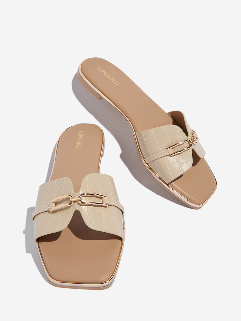Buy LUNA BLU Light Beige Hardware-Detailed Slides from Westside