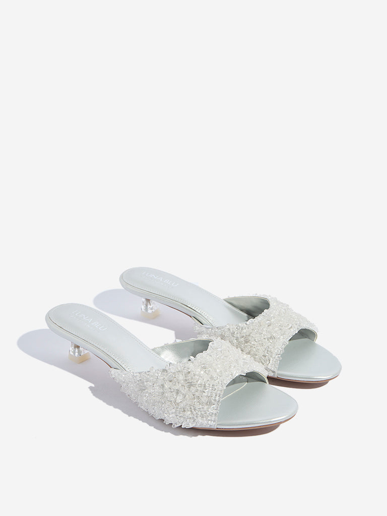 LUNA BLU Silver Embellished Peep Toe Sandals
