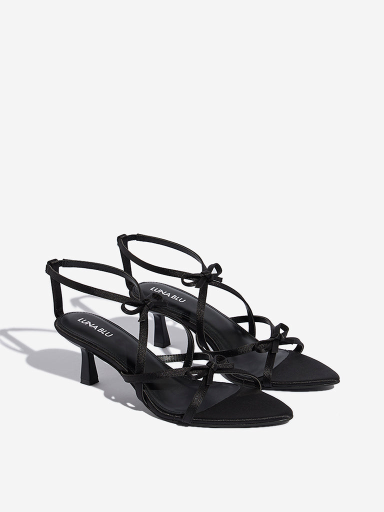 LUNA BLU Black Bow-Detailed Stiletto Heel Sandals